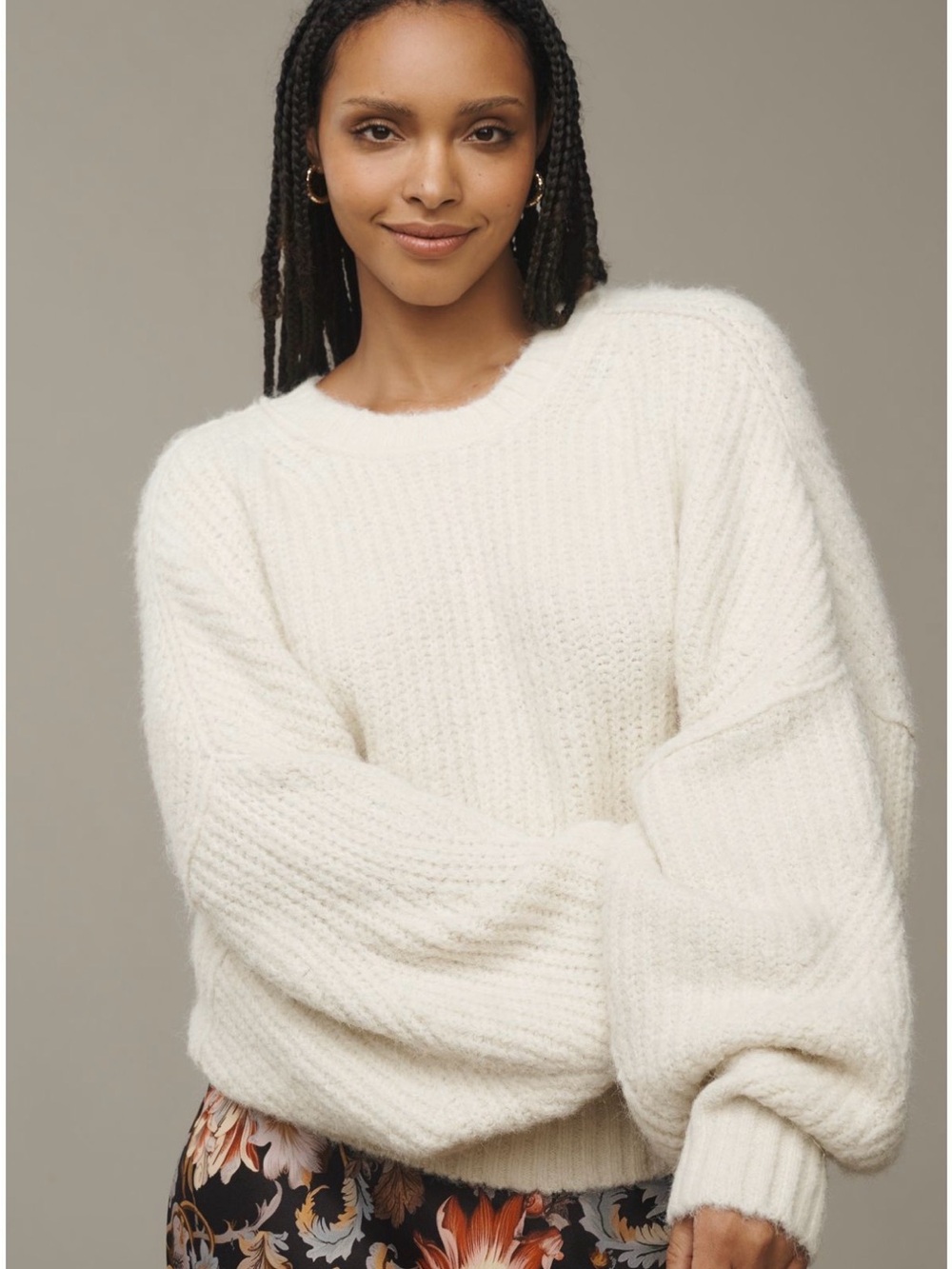 Pilcro Cream Chunky Knit Crewneck Sweater - Picture 2 of 9